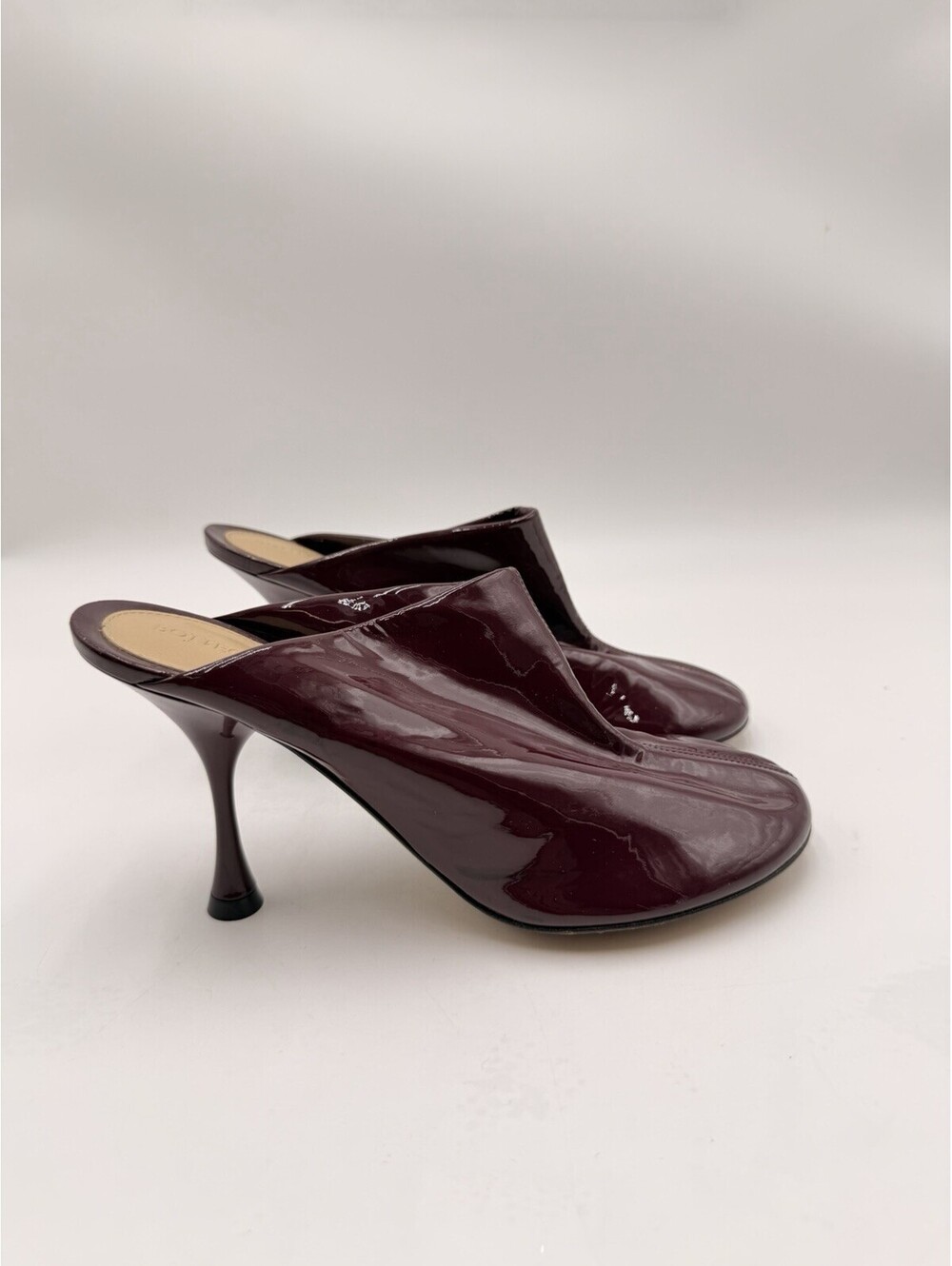 Bottega Veneta Dot Sock Mules in glossy burgundy patent leather Size 36
